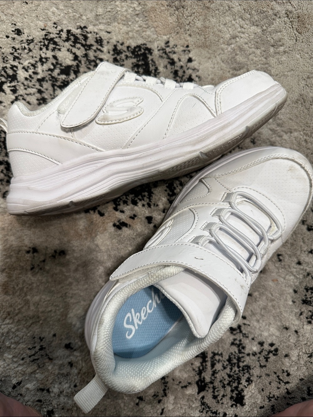 Skechers White Girls Velcro & Elastic Slip-On Sneakers